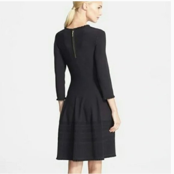 Kate Spade Knit Pointelle Dress Ruffle Neck Sleeves Fit & Flare Drop Waist - Picture 2 of 9